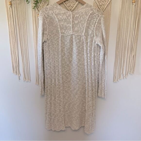FREE PEOPLE Free Spirit Long Knit Cardigan Sweater Cream Tan Medium - Picture 3 of 12